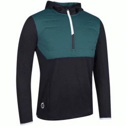 SUNDERLAND EVEREST PADDED GOLF HOODIE – BLACK / EVERGREEN / WHITE