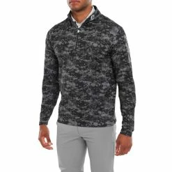 FOOTJOY CLOUD CAMO MIDLAYER – BLACK -CLUBS Sales Shop FJ BLACK CAMO MID MODEL FRONT 600x600 1