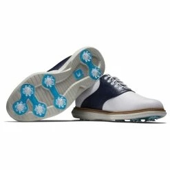 FOOTJOY TRADITIONS 57899 GOLF SHOES – WHITE / NAVY -CLUBS Sales Shop FJ TRADITIONS W N BOTTOM AND SIDE 600x600 1