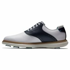 FOOTJOY TRADITIONS 57899 GOLF SHOES – WHITE / NAVY -CLUBS Sales Shop FJ TRADITIONS W N LEFT SIDE 600x600 1
