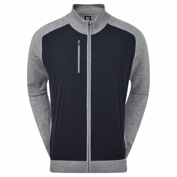 FOOTJOY WOOL BLEND TECH FULL ZIP GOLF SWEATER – NAVY / GREY 3 FOOTJOY WOOL BLEND TECH FULL ZIP GOLF SWEATER – NAVY / GREY