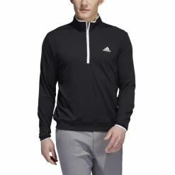 ADIDAS PRIMEGREEN 1/4 ZIP GOLF PULLOVER – BLACK / WHITE -CLUBS Sales Shop HM8272 4 APPAREL On Model Front View white 600x600 1
