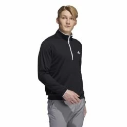 ADIDAS PRIMEGREEN 1/4 ZIP GOLF PULLOVER – BLACK / WHITE -CLUBS Sales Shop HM8272 6 APPAREL On Model Walking View white 600x600 1