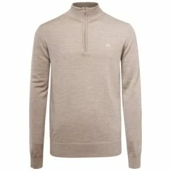 J.LINDEBERG GOLF KIAN MERINO ZIP NECK SWEATER / TIGER BROWN