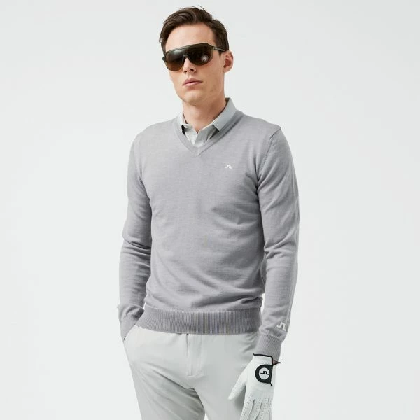 J.LINDEBERG LYMANN TOUR MERINO V-NECK GOLF SWEATER / GREY MELANGE 7 J.LINDEBERG LYMANN TOUR MERINO V-NECK GOLF SWEATER / GREY MELANGE - Image 5
