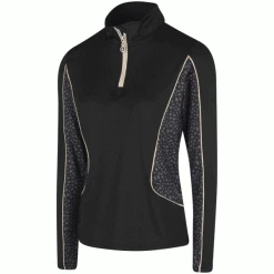 ISLAND GREEN LADIES PRINTED PANEL 1/4 ZIP GOLF JUMPER – BLACK / GOLD