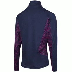 ISLAND GREEN LADIES PRINTED PANEL 1/4 ZIP GOLF JUMPER – NAVY / PINK -CLUBS Sales Shop LADIES PRINTEDPANEL NAVY1 600x600 1