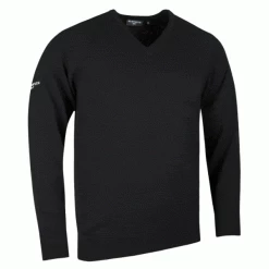 GLENMUIR LEVEN LAMBSWOOL V NECK GOLF JUMPER – BLACK