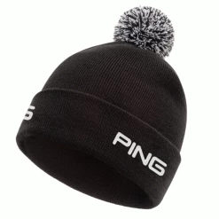 PING CRESTING KNIT GOLF BOBBLE HAT – BLACK