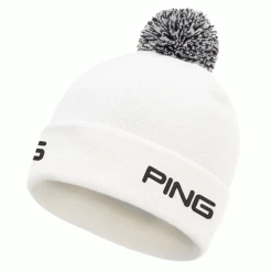 PING CRESTING KNIT GOLF BOBBLE HAT – WHITE
