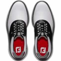 FOOTJOY FJ TRADITIONS SPIKELESS 57924 GOLF SHOES – WHITE / BLACK / GREY -CLUBS Sales Shop TRAD SPIKELESS BLACK2 600x600 1
