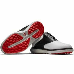 FOOTJOY FJ TRADITIONS SPIKELESS 57924 GOLF SHOES – WHITE / BLACK / GREY -CLUBS Sales Shop TRAD SPIKELESS BLACK3 600x600 1
