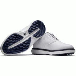 FOOTJOY FJ TRADITIONS SPIKELESS 57927 GOLF SHOES – WHITE / NAVY -CLUBS Sales Shop TRAD SPIKELESS WHITE2 600x600 1