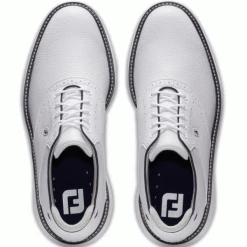 FOOTJOY FJ TRADITIONS SPIKELESS 57927 GOLF SHOES – WHITE / NAVY -CLUBS Sales Shop TRAD SPIKELESS WHITE3 600x600 1