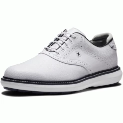 FOOTJOY FJ TRADITIONS SPIKELESS 57927 GOLF SHOES – WHITE / NAVY -CLUBS Sales Shop TRAD SPIKELESS WHITE7 600x600 1