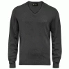 ISLAND GREEN SUPERSOFT FINE KNIT V NECK GOLF JUMPER – CHARCOAL MARL